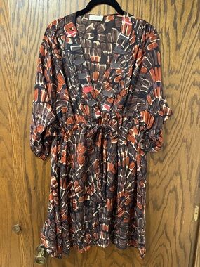 Gottex Brown and Rust Abstract Printed Swim Coverup Wrap